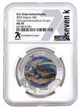 Load image into Gallery viewer, 2022 COOK ISLANDS MARYLAND DIAMONDBACK TERRAPIN NGC MS70 AMERICAN STATE ANIMALS 1 OZ SILVER COIN | Zion Metals