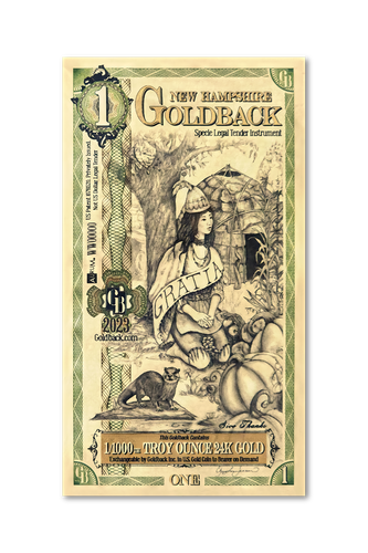 1 New Hampshire Goldback (20 Pack) - Aurum Gold Note (24k)- Zion Metals