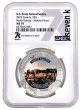 Load image into Gallery viewer, 2022 COOK ISLANDS NORTH DAKOTA NOKOTA HORSE NGC MS70 AMERICAN STATE ANIMALS 1 OZ SILVER COIN | Zion Metals