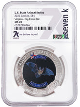 Load image into Gallery viewer, 2022 COOK ISLANDS VIRGINIA BIG-EARED BAT NGC MS70 AMERICAN STATE ANIMALS 1 OZ SILVER COIN | Zion Metals