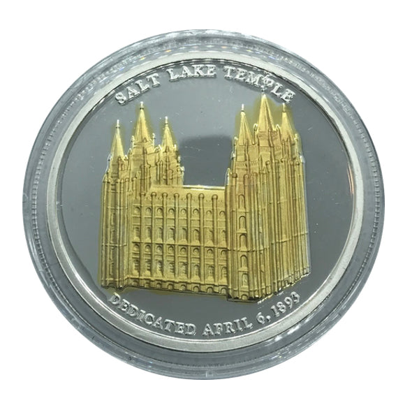 Utah LDS Salt Lake City Temple Gold Gilding 1 oz Silver Coin ZM