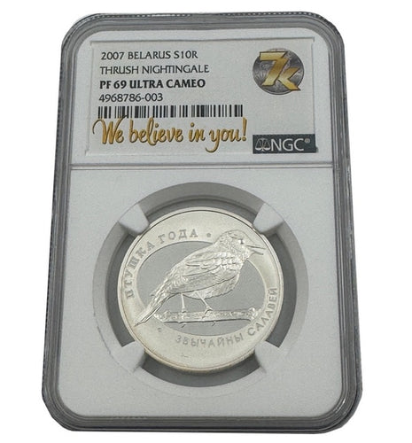 2007 Belarus Thrush Nightingale NGC PF69 Silver Coin | Zion Metals