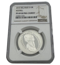 Load image into Gallery viewer, 2010 Belarus Common Kestrel NGC PF69 Silver Coin | Zion Metals
