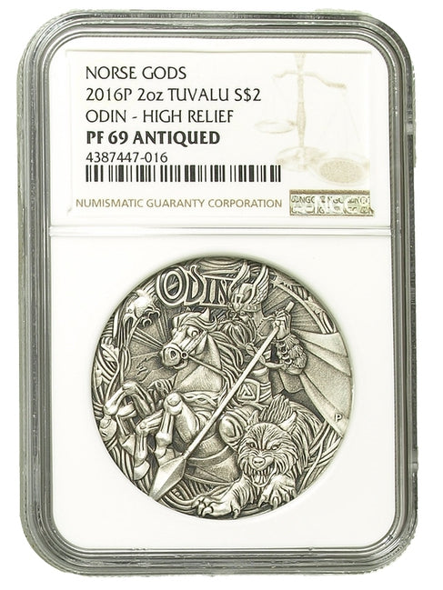 2016 Tuvalu 2 oz Silver Norse Gods Odin NGC PF69 Antique Silver Coin | Zion Metals