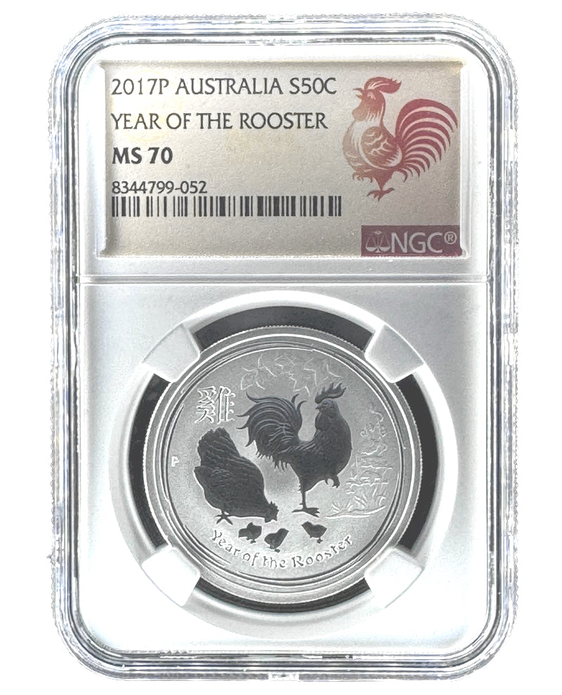 2017 1/2 oz Australian Silver Lunar Year of the Rooster Coin BU (Series II) NGC MS70