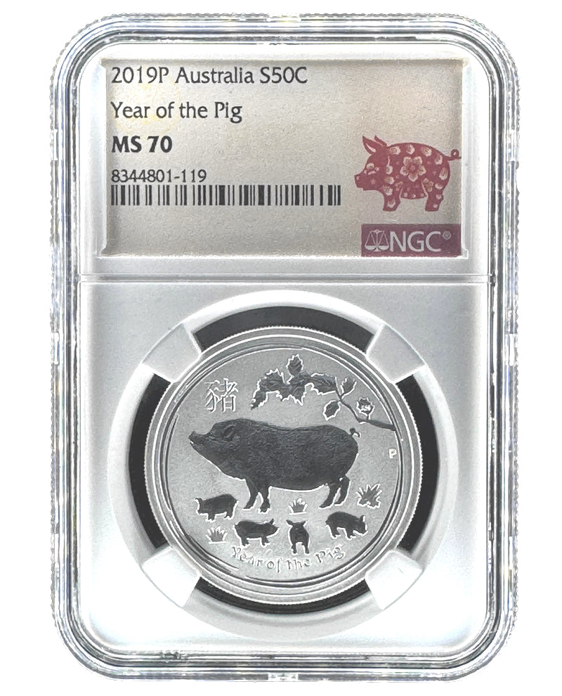 2019 Australia Year of the Pig 1/2 oz Silver BU (Series II) NGC MS70