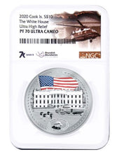 Load image into Gallery viewer, 2020 Cook Islands 2oz WHITE HOUSE NGC PF70 By Miles Standish $10 Silver Coin | Zion Metals
