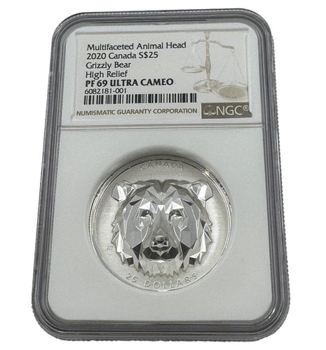 2022 Canada 1 oz Silver Multifaceted Grizzly Bear Coin NGC PF69 - Zion Metals