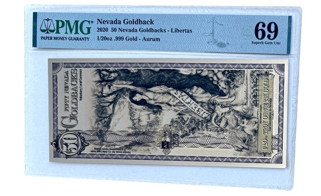 50 Utah Goldback (2020) - Aurum Gold Note (24k) PMG 69 | Zion Metals