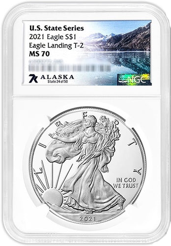 2021 1 oz American Silver Eagle U.S. State Series Alaska NGC MS70 - Zion Metals