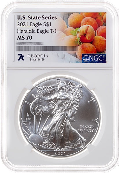 2021 1 oz American Silver Eagle U.S. State Series Georgia NGC MS70 | Zion Metals