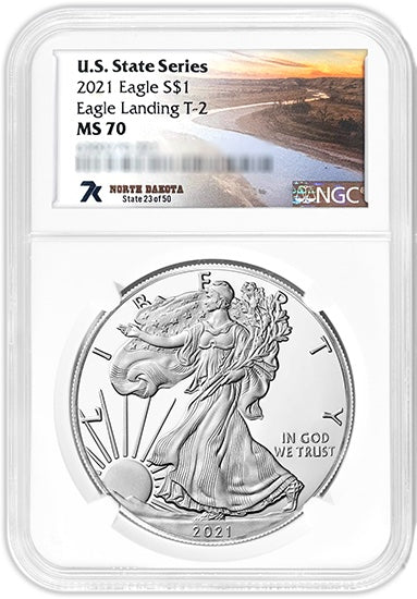 2021 1 oz American Silver Eagle U.S. State Series North Dakota NGC MS70 | Zion Metals