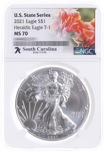 2021 1 oz American Silver Eagle U.S. State Series South Carolina NGC MS70 - Zion Metals