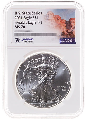 2021 1 oz American Silver Eagle U.S. State Series South Dakota NGC MS70 - Zion Metals