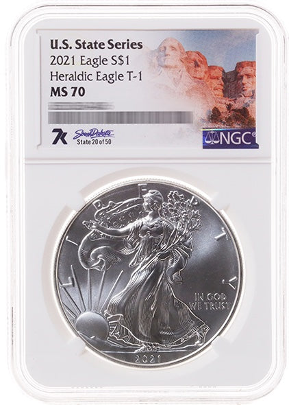 2021 1 oz American Silver Eagle U.S. State Series South Dakota NGC MS70 | Zion Metals