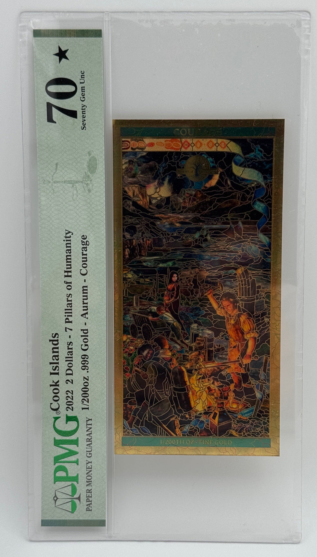 2022 Cook Islands COURAGE Seven Pillars of Humanity Legal Tender 24K Gold Note PMG 70