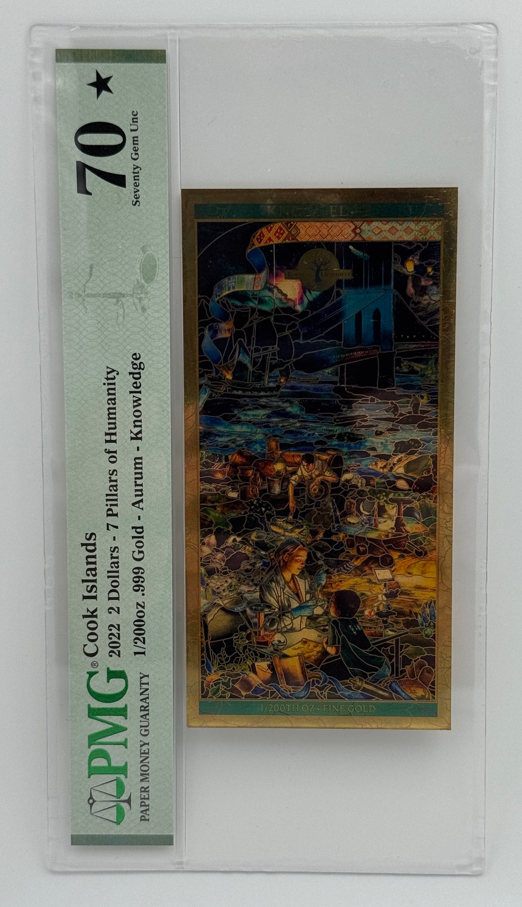 2022 Cook Islands KNOWLEDGE Seven Pillars of Humanity Legal Tender 24K Gold Note PMG 70