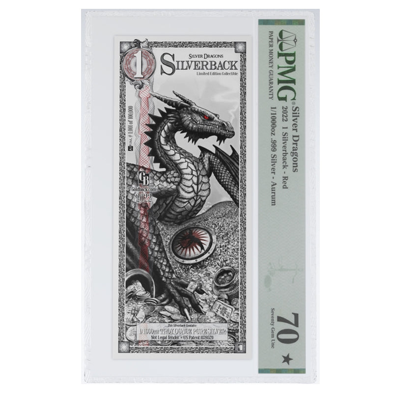 2022 Silverback - Silver Dragons Red Edition Graded PMG 70 .999 Silver Aurum Note - Zion Metals