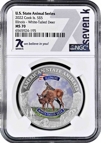 2022 COOK ISLANDS IllINOIS WHITE-TAILED DEER NGC MS70 AMERICAN STATE ANIMALS 1 OZ SILVER COIN - Zion Metals