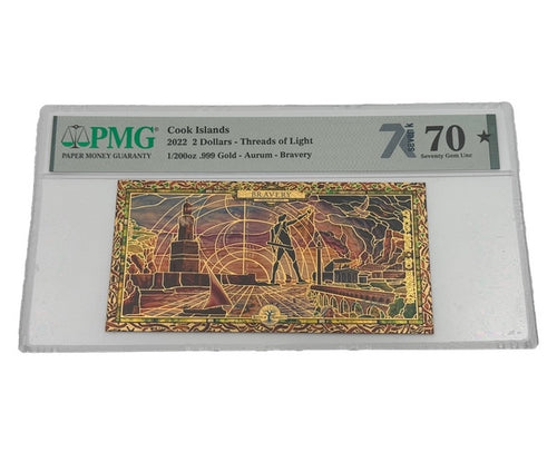 2022 Cook Islands BRAVERY Threads of Light 24K Gold Note - Graded PMG 70 - Zion Metals