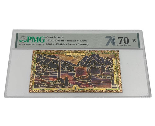 2022 Cook Islands DISCOVERY Threads of Light 24K Gold Note - Graded PMG 70 - Zion Metals