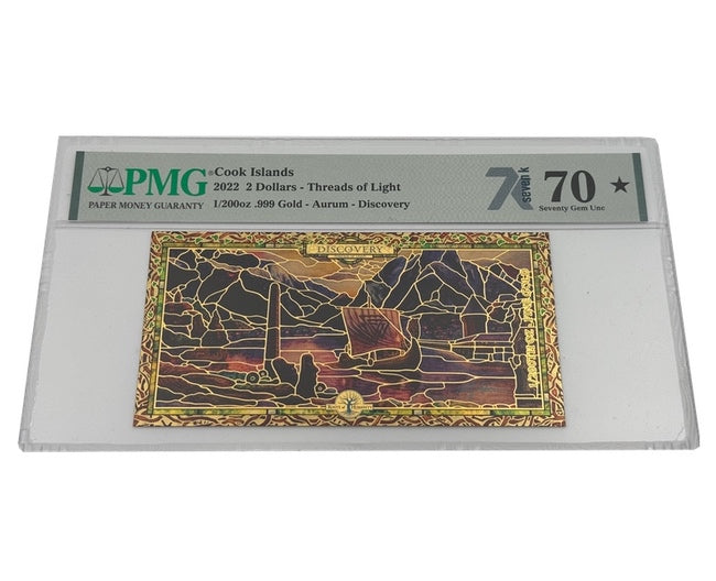 2022 Cook Islands DISCOVERY Threads of Light 24K Gold Note - Graded PMG 70 | Zion Metals