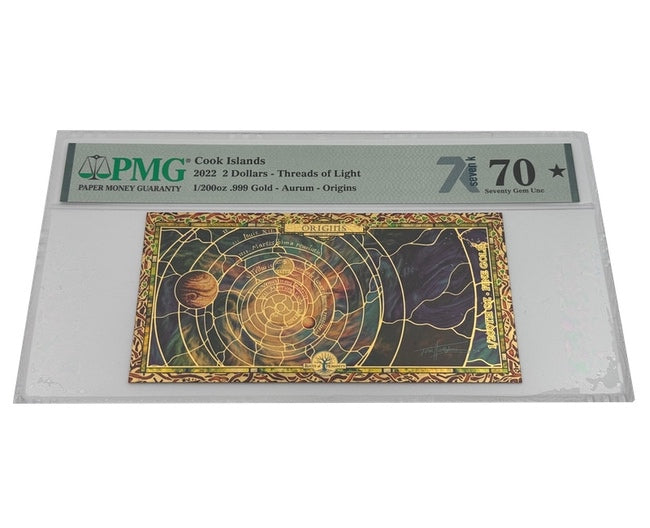 2022 Cook Islands ORIGINS Threads of Light 24K Gold Note - Graded PMG 70 - Zion Metals