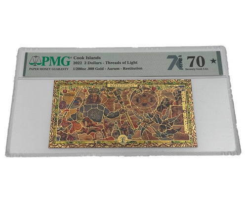 2022 Cook Islands RESTITUTION Threads of Light 24K Gold Note - Graded PMG 70 - Zion Metals