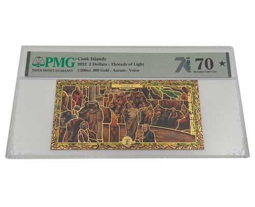 2022 Cook Islands VOICE Threads of Light 24K Gold Note - Graded PMG 70 - Zion Metals