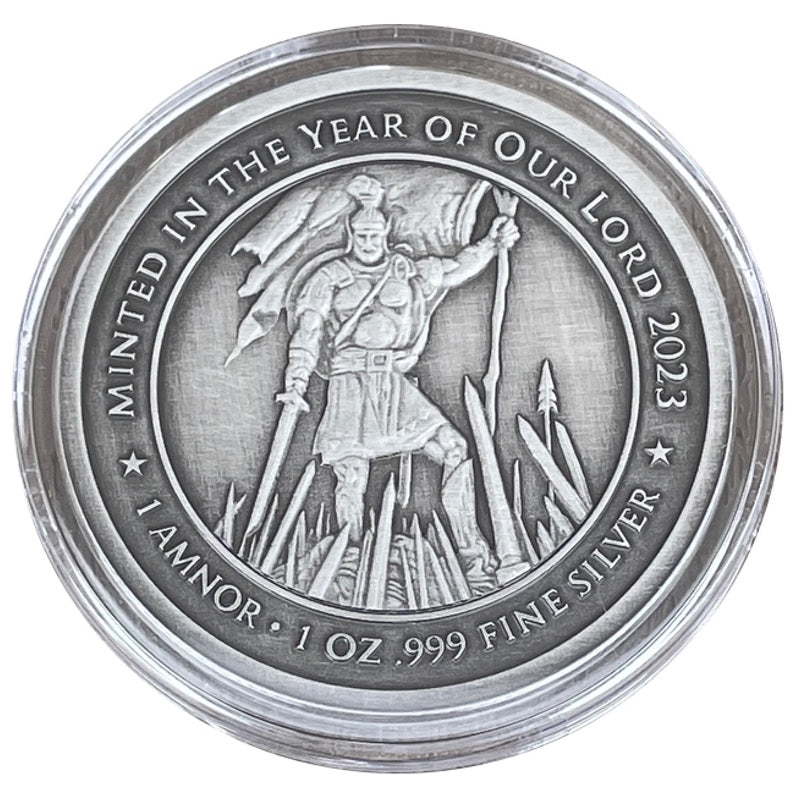 2023 1 Amnor Captain Moroni Mormon LDS 1 Troy Oz .999 Fine Silver Antique Round - Zion Metals