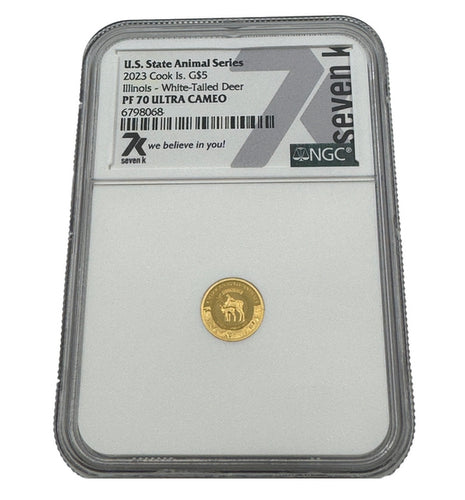 2023 COOK ISLANDS IllINOIS WHITE-TAILED DEER NGC PF70 AMERICAN STATE ANIMALS 1/2 GRAM GOLD COIN - Zion Metals