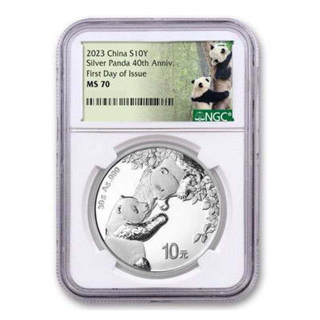 2023 China 30 gram Silver Panda BU First Day of Issue NGC MS70 - Zion Metals