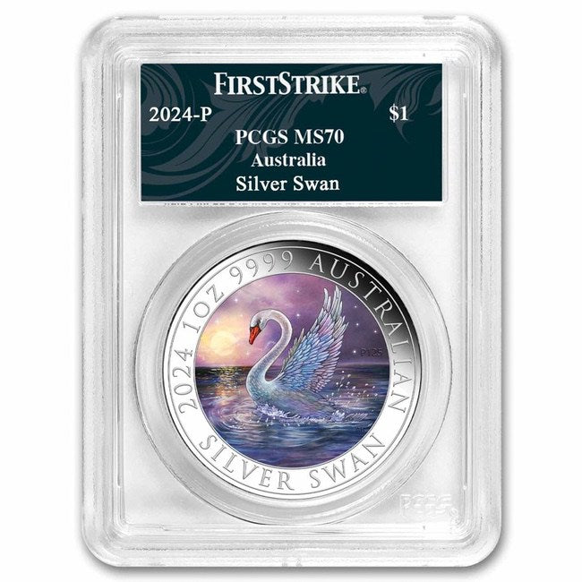 2024 AUS 1 oz Silver Swan Colorized MS-70 PCGS First Strike | Zion Metals