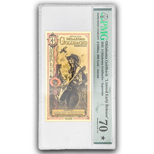 3 Oklahoma Goldback PMG 70- Aurum Gold Note (24k)