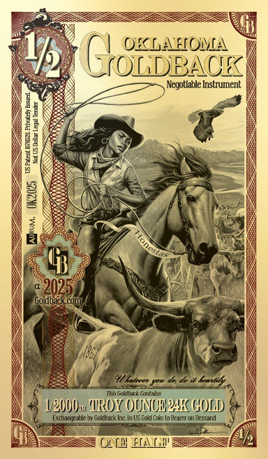 1/2 Oklahoma Goldback (10 Pack) - Aurum Gold Note (24k)