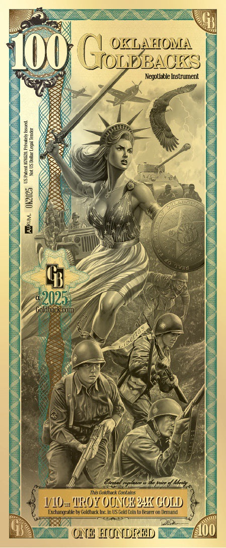 100 Oklahoma Goldback - Aurum Gold Note (24k)