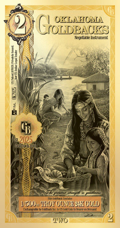 2 Oklahoma Goldback - Aurum Gold Note (24k)