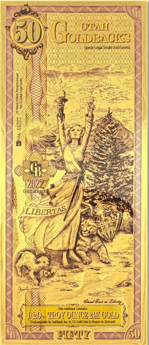 50 Utah Goldback (2022) - Aurum Gold Note (24k) | Zion Metals