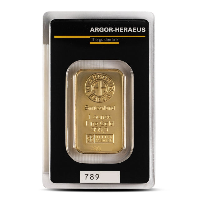 1 oz Argor Heraeus Kinebar Gold Bar (New w/ Assay) - Zion Metals