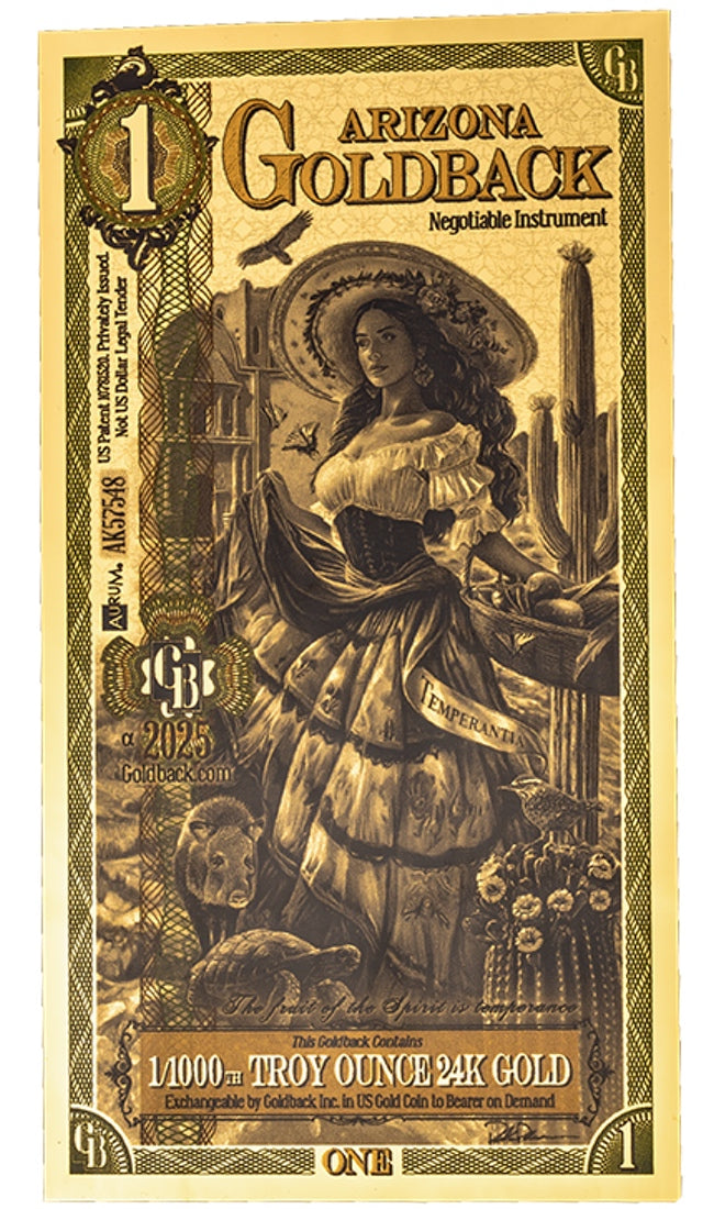 1 Arizona Goldback (100 Pack) - Aurum Gold Note (24k)