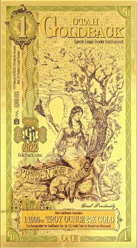 1 Utah Goldback 2022 - Aurum Gold Note (24k) | Zion Metals