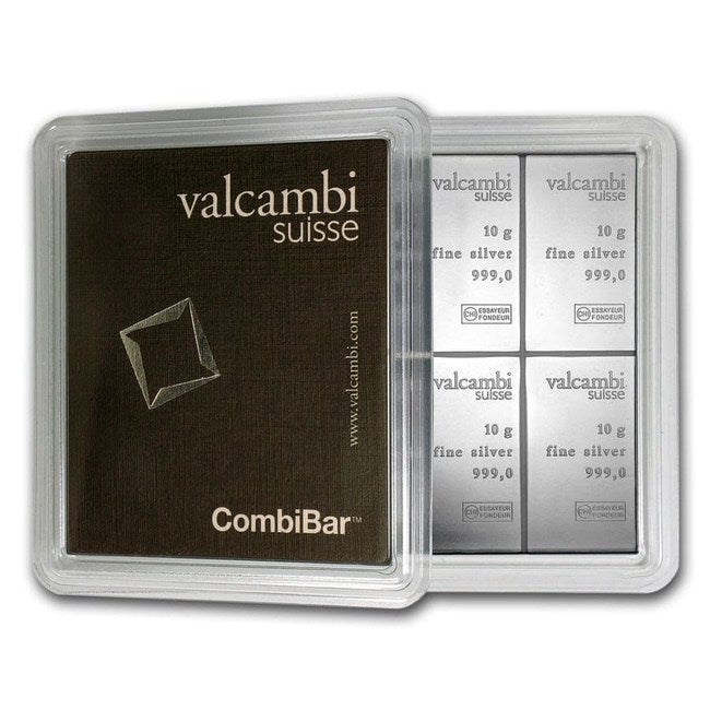 Valcambi 10x10 Gram Silver CombiBar 3.215 oz with Assay Card- Zion Metals