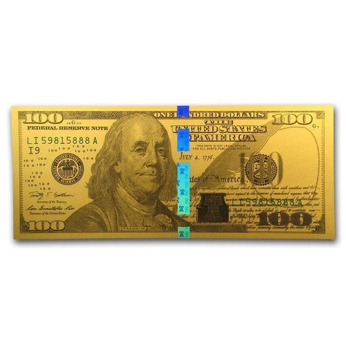1 gram Gold Note - $100 Replica (Benjamin Franklin Design, 24K) - ZM