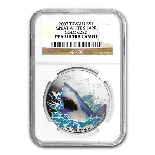 2007 Tuvalu 1 oz Silver Great White Shark PF-69 NGC | Zion Metals