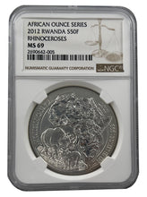 Load image into Gallery viewer, 2012 RWANDA Rhinoceros 50 Francs NGC MS 69 - Zion Metals
