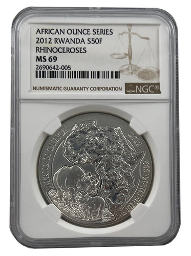 2012 RWANDA Rhinoceros 50 Francs NGC MS 69 - Zion Metals