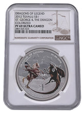 Load image into Gallery viewer, 2012 TUVALU DRAGONS OF LEGEND ST GEORGE &amp; THE DRAGON SILVER PROOF COIN NGC PF69 - Zion Metals

