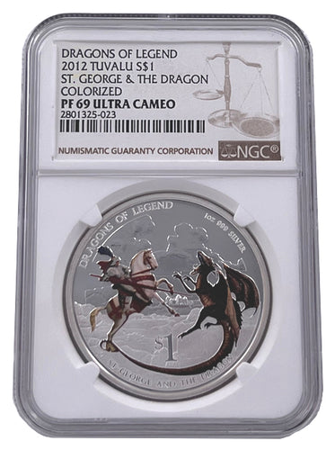 2012 TUVALU DRAGONS OF LEGEND ST GEORGE & THE DRAGON SILVER PROOF COIN NGC PF69 - Zion Metals