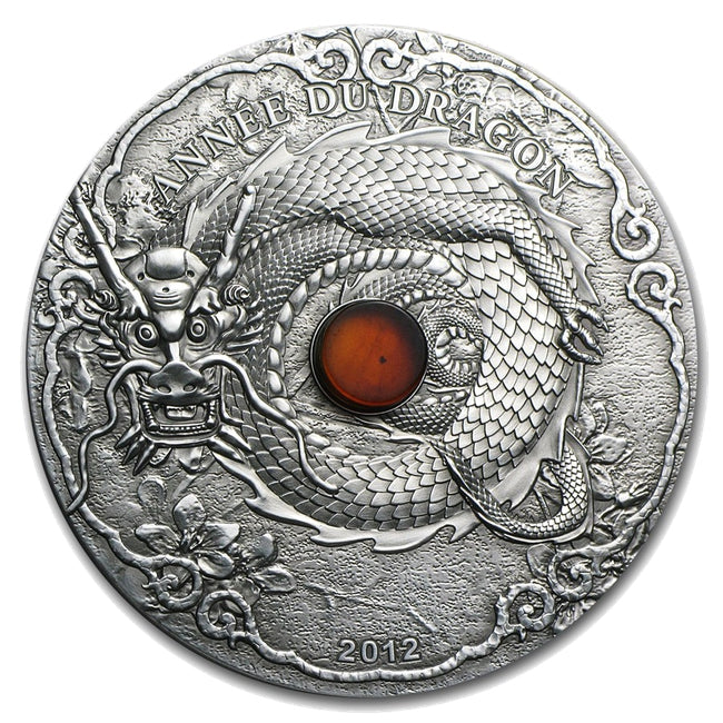 2012 Togo DRAGON AMBER Lunar Year Chinese Zodiac 2 Oz Silver Coin 1500 Francs - Zion Metals
