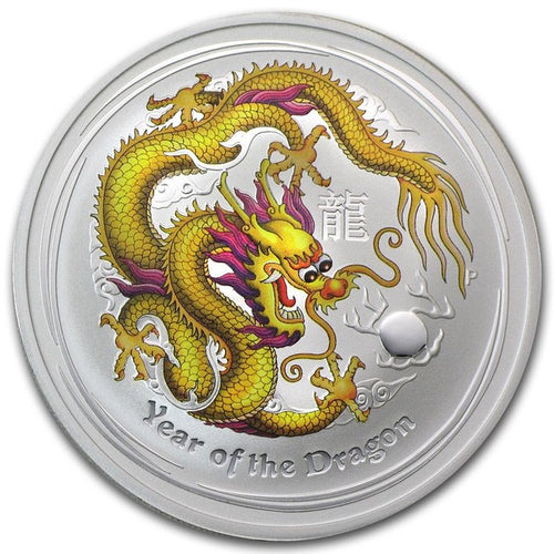 2012 Colorized Australia Year of the Dragon 1 oz Silver BU (Yellow Series II) | Zion Metals